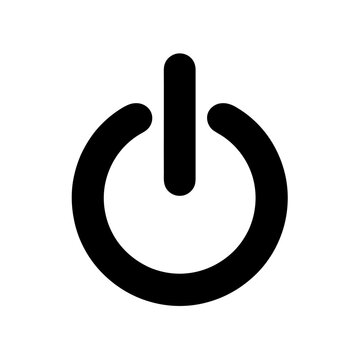 Simple black power button symbol on a clean white background