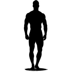 Silhouette of muscular man standing confidently against white background  