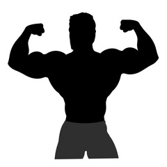 Fototapeta premium Silhouette of muscular man flexing arms with strong physique 