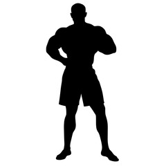Strong male silhouette posing confidently with hands on hips  