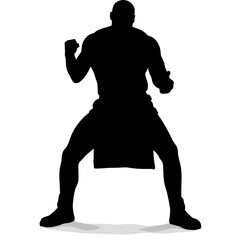 Boxer in fighting stance silhouette on white background  