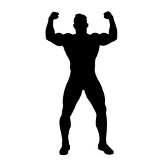 Fototapeta premium Silhouette of muscular man posing with arms raised 