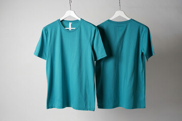 Buy teal t shirts online front and back view apparel fashion clothing mockup
