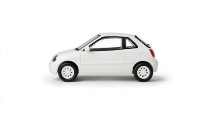 Fototapeta premium Small white toy car displayed on a clean surface showcasing its simple design and compact size
