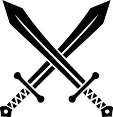 Two Crossed Swords Black Silhouette Symbolizing Conflict Battle or Victory Isolated on White Background Represents Medieval Warfare and Fantasy Themes