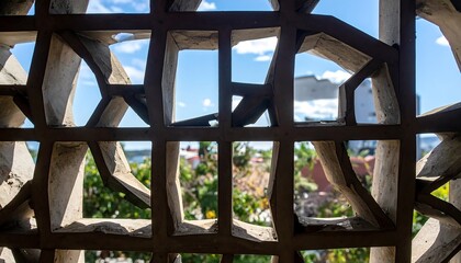Abstract Pattern of Light and Shadow Through Lattice Window