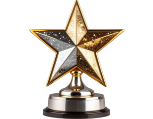 A celestial galaxy star trophy in gold and silver, realistic stock photography, on a 