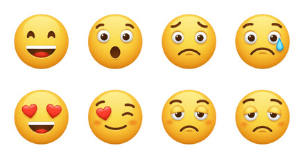 set of smiley faces, PNG, emoji collection, vector, graphic, digital, happy, sad, angry, surprised, laughing, winking, cute, fun, expressive, communication