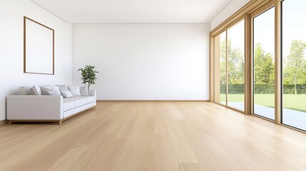 Fototapeta premium Bright and Spacious Modern Living Room with Large Windows and Minimalist Decor