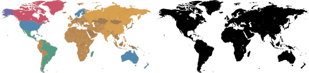 Obraz premium Colorful Continent Political World Map Design 