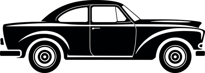 Classic Car Silhouette Illustration of a Vintage Automobile in Black and White for Transportation and Design Projects and Retro Themes