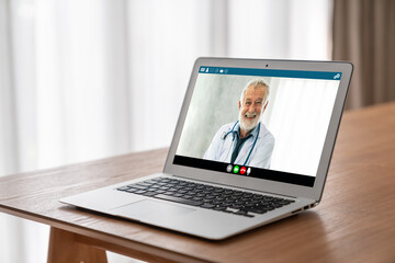 Doctor video call online by modish telemedicine software application for virtual meeting with patient
