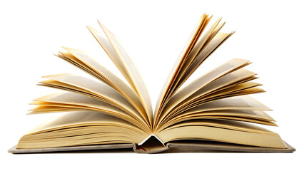 An open book with fanned pages invites you to explore the world of literature and knowledge, isolated on transparent background
