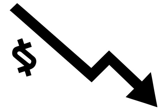 Dollar currency economic decrease arrow chart silhouette vector illustration