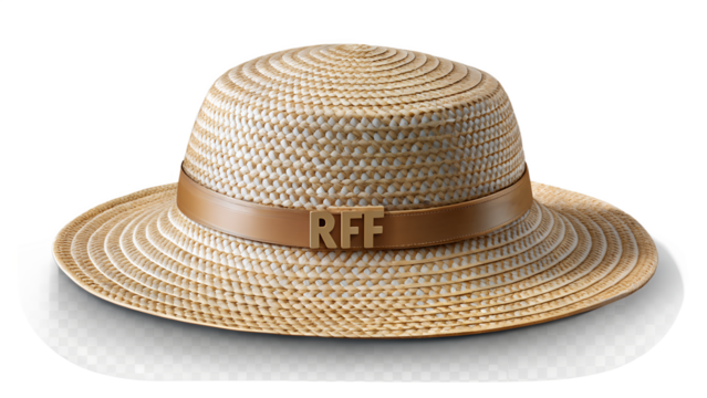 A stylish straw hat with a brown band, isolated on a transparent background, perfect for summer fashion and sun protection