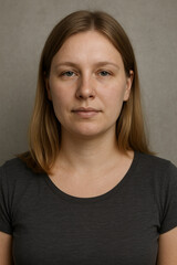 Neutral Expression Portrait of Young Woman in Studio