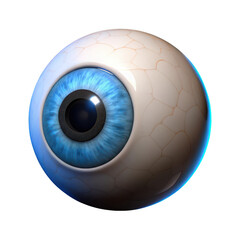 Detailed 3D realistic blue human eyeball with intricate veins isolated on transparent background