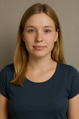 Neutral Expression Portrait of Young Woman in Studio