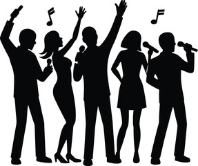 Singing Karaoke Together Silhouette | Music Night with Family Silhouette