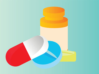 Medicine Bottle and Capsule Vector Illustration