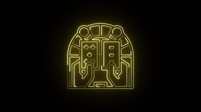 Glowing neon line baccarat card icon with smooth animation. Casino game animation HD video isolated on black background.