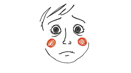 Child’s hand-drawn face showing ADHD with restless, wide eyes and distracted expression in simple black lines