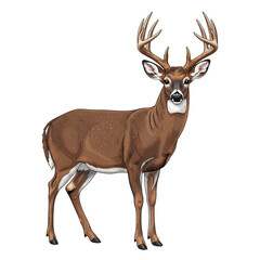 Fototapeta premium Cartoon Full Body Stag Deer Illustration with Antlers in Standing Pose Isolated Transparent PNG Image