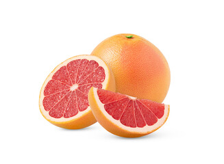 Whole Grapefruit with Half and Slice Isolated on White Background – Fresh Citrus Fruit Concept