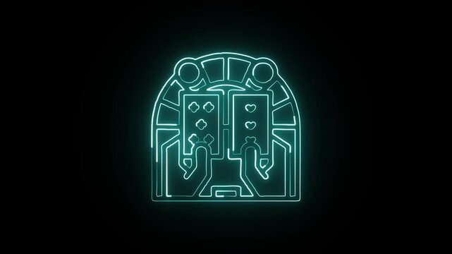 Glowing neon line baccarat card icon with smooth animation. Casino game animation HD video isolated on black background.