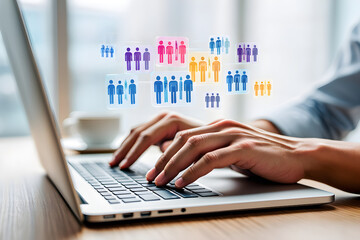 People icons connected digital network connection