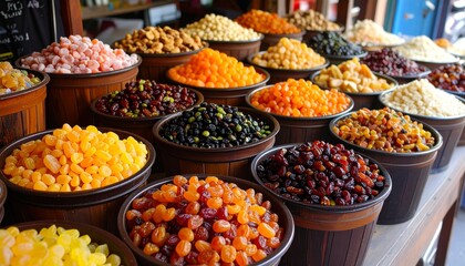 Colorful Chè Desserts in Metal Bins at Night Market. Traditional Vietnamese Street Food