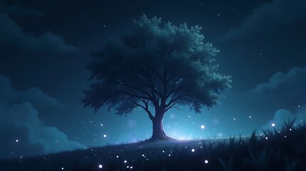 Surreal lone tree with glowing blue particles, bioluminescent effects, and stylized vector doodle design.









Ask ChatGPT
