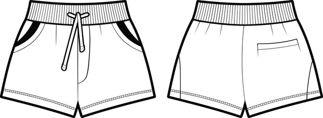 Women's Relaxed Fit Tunic Top CAD Drawing Flat Vector Fashion Illustration with Cuffed Sleeves High-Low Hem.