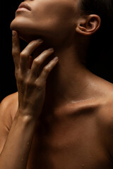Obraz premium Black-white silhouette of female shoulders and hands . Female silhouette.