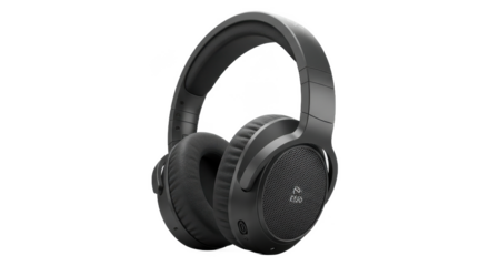 Black overear headphones isolated on transparent background