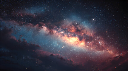 Obraz premium Beautiful Milky Way galaxy background with nebula cosmos. Stardust in deep space and bright shining stars in the universe. Space background with stardust and shining stars.