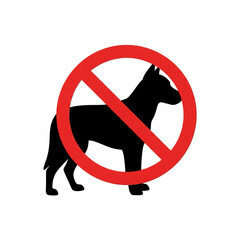 Silhouette of a dog crossed out with a red prohibition sign, white background, clean vector style