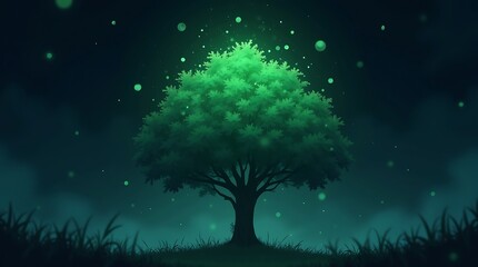 Surreal lone tree with glowing green particles, bioluminescent effects, and stylized vector doodle design.









Ask ChatGPT
