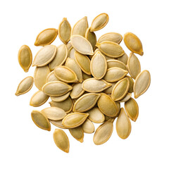 Pumpkin seeds isolated on transparent background suitable for food nutrition and snack branding
