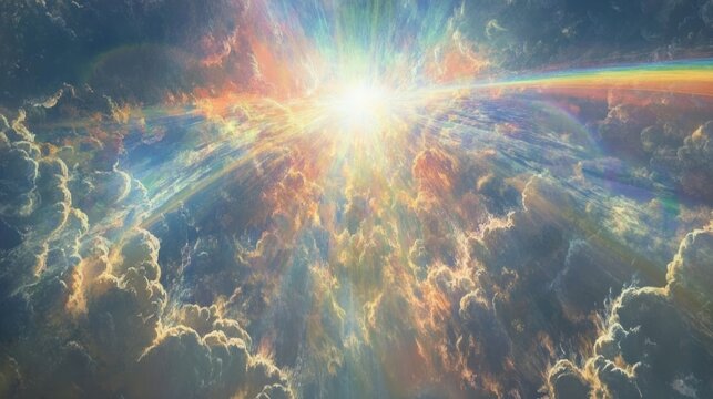 Radiant light bursting through clouds