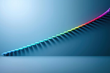 Colorful rainbow staircase ascending against smooth blue background