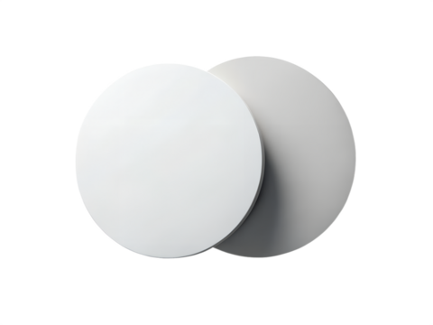 Two overlapping circles, one white and one grey, isolated on a transparent background