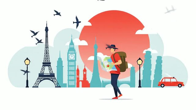 World traveler navigates iconic city landmarks