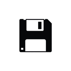 Black floppy disk icon on white background save technology