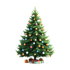Fototapeta premium Decorated Christmas tree with presents underneath | isolated on transparent background, perfect cutout, PNG