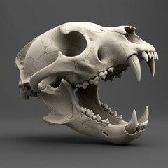 Obraz premium Animal skull with large canines, isolated on white background