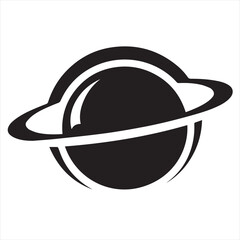 Silhouette Style Vector Planet Logo Design &ndash; Minimal Space Icon with Orbit Rings, Astronomy Theme, Celestial Body Graphic for Branding, Science Projects, Stickers, and T-Shirt Prints