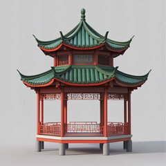 Cartoon 3D Chinese Pavilion