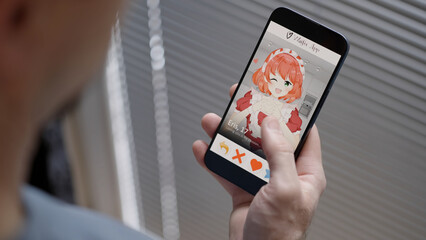 Person swipe right on waifu dating app like all anime girl matches