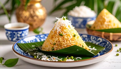 Sticky Rice with Mung Bean and Coconut Milk Xôi Vò. Traditional Vietnamese Dessert